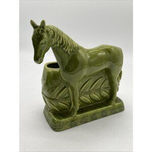 Vintage Green Ceramic Horse Planter